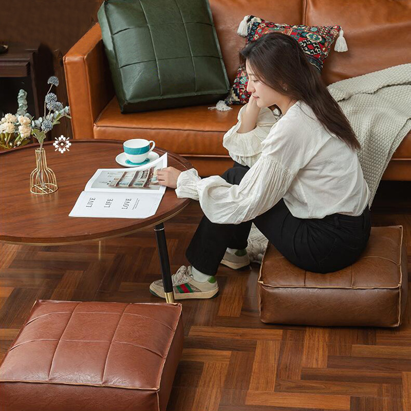 Floor Cushion Pouf - Puf de cuero PU marroquí, cojín